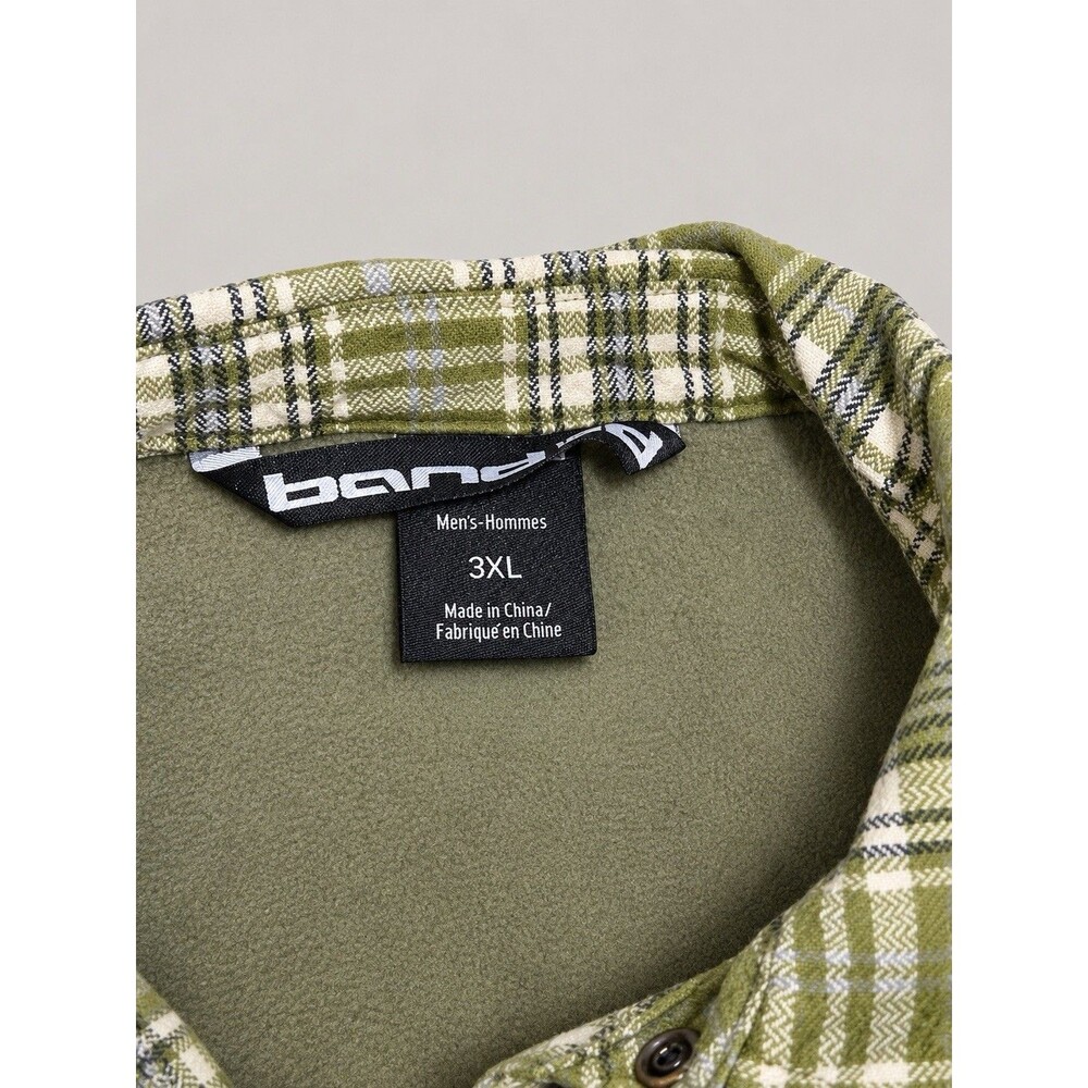 Burnside Men’s  Olive Plaid Fleece-Lined Snap-Front Flannel Shirt